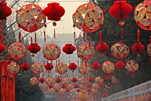 Lucky Red Lanterns Chinese New Year Decorations Ditan Park Beijing China. During Lunar New Year Lucky Red Lanterns Chinese New Year Decorations Ditan Park Beijing China. During Lunar New Year