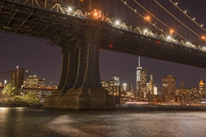 The Manhattan Bridge and Manhattan skyline in the evening light from Brooklyn Bridge Park The Manhattan Bridge and Manhattan skyline in the evening light from Brooklyn Bridge Park