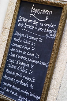 Menu with tapas. Collioure. Roussillon. France. Europe Menu with tapas. Collioure. Roussillon. France. Europe