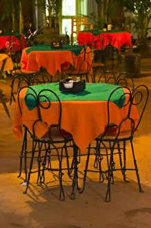 Mexico, Guerrero, Ixtapa. Cafe Table / Evening Mexico, Guerrero, Ixtapa. Cafe Table / Evening