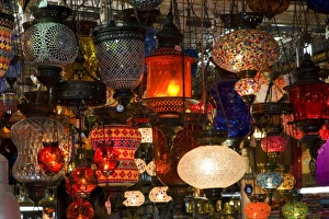 Middle East Turkey and city of Istanbul vendors, shoppers, colorful lights on display Middle East Turkey and city of Istanbul vendors, shoppers, colorful lights on display