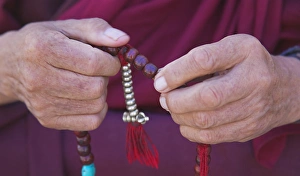 Monk praying with beads, Phyang Gompa, , Ladakh, India Monk praying with beads, Phyang Gompa, , Ladakh, India