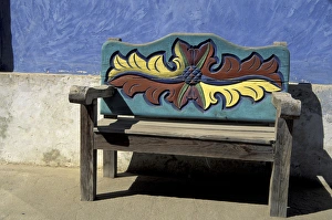 NA, Mexico, Baja, Todos Santos. Carved bench detail NA, Mexico, Baja, Todos Santos. Carved bench detail