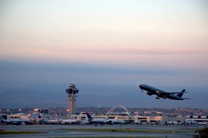 NA, USA, California, Los Angeles. Boeing 767 airplane taking off at LAX international NA, USA, California, Los Angeles. Boeing 767 airplane taking off at LAX international