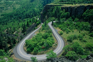 NA, USA, Oregon. Horseshoe bend of highway 30 from Rowena Plateau NA, USA, Oregon. Horseshoe bend of highway 30 from Rowena Plateau