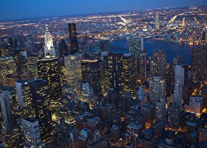 New York City Skyline East River Chrysler Building Night United Nations New York City Skyline East River Chrysler Building Night United Nations