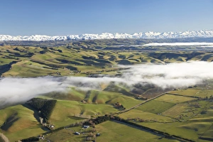 New Zealand, South Canterbury, Farmland and Mist, Taiko Flat, near Timaru - aerial New Zealand, South Canterbury, Farmland and Mist, Taiko Flat, near Timaru - aerial