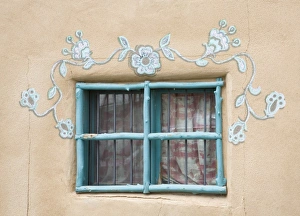 NM, New Mexico, Ranchos de Taos, Decorative Window NM, New Mexico, Ranchos de Taos, Decorative Window