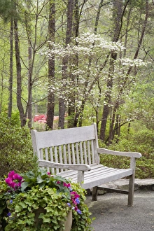 North America, USA, Georgia, Pine Mountain. Sitting bench in garden North America, USA, Georgia, Pine Mountain. Sitting bench in garden