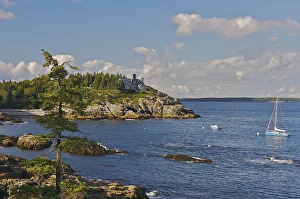 North America, USA, Maine, Acadia National Park. A view of a sailbot and a mansion North America, USA, Maine, Acadia National Park. A view of a sailbot and a mansion