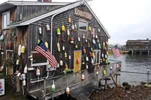 North America, USA, Maine, Bar Harbor. A seafood restaurant on the water decorated North America, USA, Maine, Bar Harbor. A seafood restaurant on the water decorated