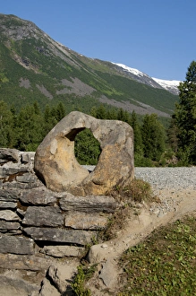 Norway, Hornindal, Honndalshytta. Old Horndola Bridge, Marriage Stone (aka Virgin Stone) Norway, Hornindal, Honndalshytta. Old Horndola Bridge, Marriage Stone (aka Virgin Stone)