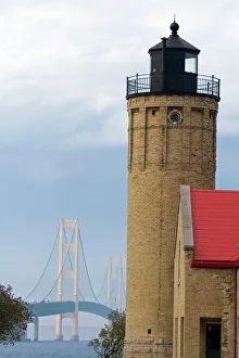 The Old Mackinac Point Lighthouse and the Mackinac Bridge at Mackinaw City, Michigan The Old Mackinac Point Lighthouse and the Mackinac Bridge at Mackinaw City, Michigan
