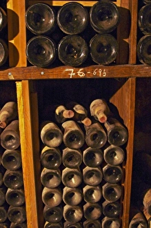 Old wine bottles aging in the wine cellar. Alain Voge, Cornas, Ardeche, Ardeche, France Old wine bottles aging in the wine cellar. Alain Voge, Cornas, Ardeche, Ardeche, France