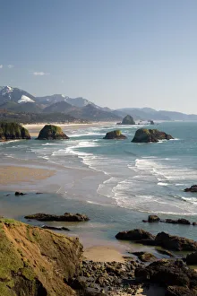 OR, Oregon Coast, Ecola State Park, view of Cannon Beach and Haystack Rock OR, Oregon Coast, Ecola State Park, view of Cannon Beach and Haystack Rock