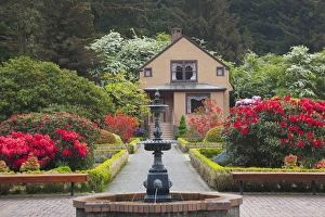 OR, Shore Acres State Park, Shore Acres Garden, Garden House and fountain with OR, Shore Acres State Park, Shore Acres Garden, Garden House and fountain with
