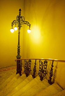 An ornate lamp splashes warm light onto this stairway, Rio de Janiero, Brazil An ornate lamp splashes warm light onto this stairway, Rio de Janiero, Brazil