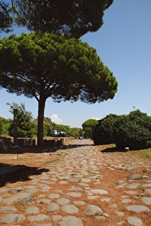 Ostia Antica. The Decumanus Maximus. Detail of the paving on a roman road Ostia Antica. The Decumanus Maximus. Detail of the paving on a roman road
