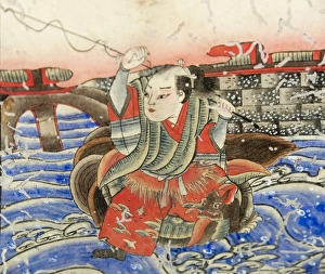 Painting on wood block depicting old day fisherman, Shirahama, Minamiboso, Chiba Prefecture Painting on wood block depicting old day fisherman, Shirahama, Minamiboso, Chiba Prefecture