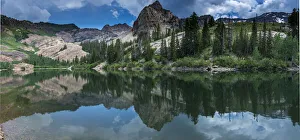 Panoramic landscape of Sundial Peak, Lake Blanche and reflection Panoramic landscape of Sundial Peak, Lake Blanche and reflection