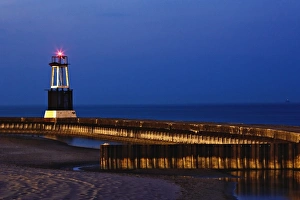 Pier along Lake Michigan at dusk, Chicago, Illinois Pier along Lake Michigan at dusk, Chicago, Illinois