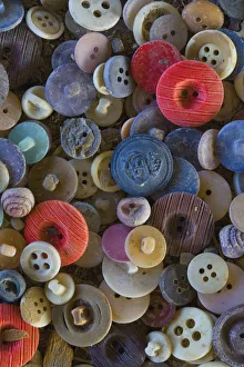 A pile of button that would have been used on sweaters produced in the Roosevelt A pile of button that would have been used on sweaters produced in the Roosevelt