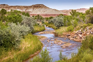 Red White Sandstone Mountain Fremont River Capitol Reef National Park Torrey Utah Red White Sandstone Mountain Fremont River Capitol Reef National Park Torrey Utah