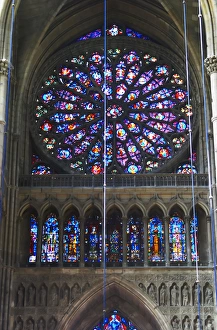 The Reims Cathedral: the stained glass of the famous rosette, Reims, Champagne The Reims Cathedral: the stained glass of the famous rosette, Reims, Champagne
