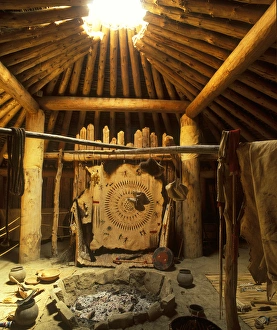 Replica Mandan Lodge at Knife River Indian Villages National Historical Site in North Replica Mandan Lodge at Knife River Indian Villages National Historical Site in North