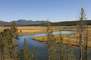 River snaking through the meadows. Yellowstone National Park, Wyoming, US River snaking through the meadows. Yellowstone National Park, Wyoming, US