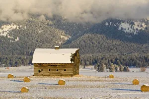 Rural Snowy Landscape Prints: Rustic barn