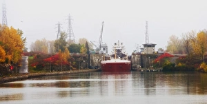 Sailing towards locks on the St. Lawrence River Sailing towards locks on the St. Lawrence River