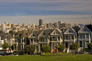 San Francisco famous Victorian Row Houses called The 5 sisters, the city San Francisco famous Victorian Row Houses called The 5 sisters, the city
