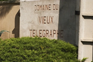 A Sign to Domaine du Vieux Telegraphe. Chateauneuf-du-Pape Chateauneuf, Vaucluse A Sign to Domaine du Vieux Telegraphe. Chateauneuf-du-Pape Chateauneuf, Vaucluse