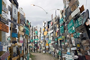 The Sign Post Forest in Watson Lake, Yukon, started in 1942 by Carl K. Lindley, a U The Sign Post Forest in Watson Lake, Yukon, started in 1942 by Carl K. Lindley, a U