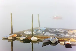 Morning Fog Photography Prints: Skiffs and morning