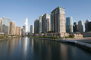 Skyline and Chicago River with Trump International Hotel in center Skyline and Chicago River with Trump International Hotel in center
