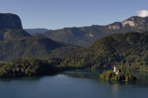 Slovenia, Bled, Lake Bled, view of lake from Bled Castle Slovenia, Bled, Lake Bled, view of lake from Bled Castle