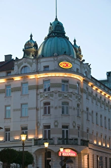 SLOVENIA-Ljubljana (Slovenian Capital): Detail of the Union Hotel / Evening SLOVENIA-Ljubljana (Slovenian Capital): Detail of the Union Hotel / Evening