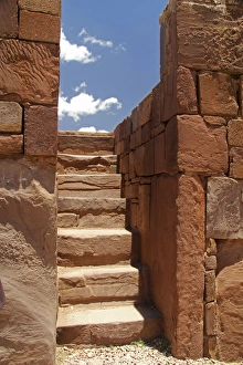 South America, Bolivia, Tiwanaku. Kalasasaya Temple Wall and Steps at Pre-Columbian South America, Bolivia, Tiwanaku. Kalasasaya Temple Wall and Steps at Pre-Columbian