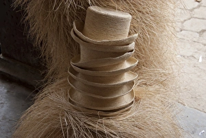 South America, Ecuador, region Cuenca, handmade straw hat production, detail South America, Ecuador, region Cuenca, handmade straw hat production, detail