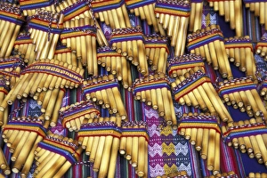 South America, Peru, Aquas Calientes. Pan flutes to be purchased South America, Peru, Aquas Calientes. Pan flutes to be purchased