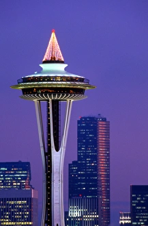 Space Needle; Christmas lights; decoration; holidays; seasonal; Seattle, Washington Space Needle; Christmas lights; decoration; holidays; seasonal; Seattle, Washington