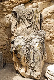 Statue of Marcus Aurelius, Roman ruins, Dougga Archaeological Site, UNESCO World Heritage Site Statue of Marcus Aurelius, Roman ruins, Dougga Archaeological Site, UNESCO World Heritage Site