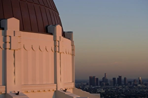 A sunset view of downtown Los Angeles from Griffith Observatory in Griffith Park A sunset view of downtown Los Angeles from Griffith Observatory in Griffith Park
