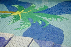 Swimming pool with decorative tiles of palm tree on bottom, Chabil Mar Villas, Placencia Swimming pool with decorative tiles of palm tree on bottom, Chabil Mar Villas, Placencia