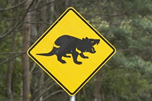 Tasmanian Devil warning sign, Tasman Peninsula, Southern Tasmania, Australia Tasmanian Devil warning sign, Tasman Peninsula, Southern Tasmania, Australia