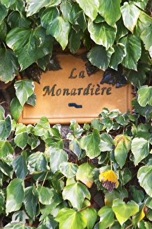 Terra cotta sign saying La Monardiere at the entrance. Domaine la Monardiere Monardiere Terra cotta sign saying La Monardiere at the entrance. Domaine la Monardiere Monardiere
