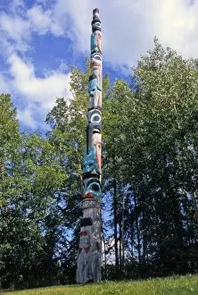 Angel Wynn Collection: Tlingit carved and painted wooden totem pole on display at the University of Alaska
