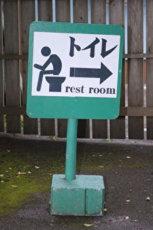 A toilet sign leaves nothing to the imagination in Okinawa, Japan A toilet sign leaves nothing to the imagination in Okinawa, Japan